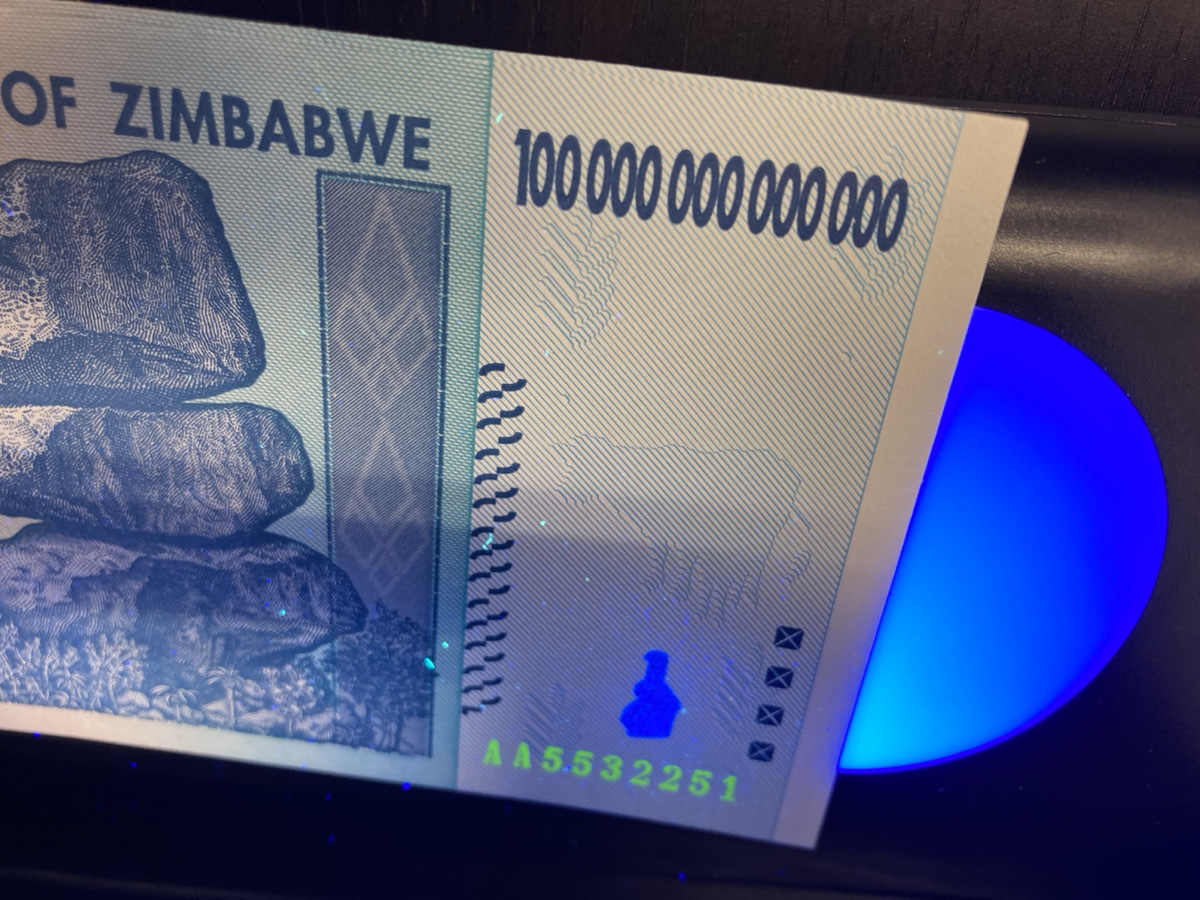 保証書付！！100兆ジンバブエドル 5枚 ジンバブエ 紙幣 ZIM BOND DOLLARS ハイパーインフレ 外貨 ズンバブエドル コレクション 高騰 J-2_2_画像3