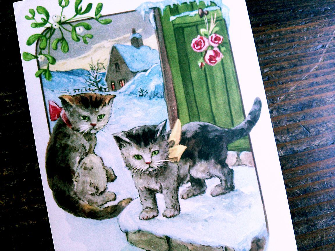 猫(1) C63◆アンティークポストカード フランス ドイツ ベルギー イタリア イギリス ネコ ねこ 子猫 ビンテージ絵葉書_画像2