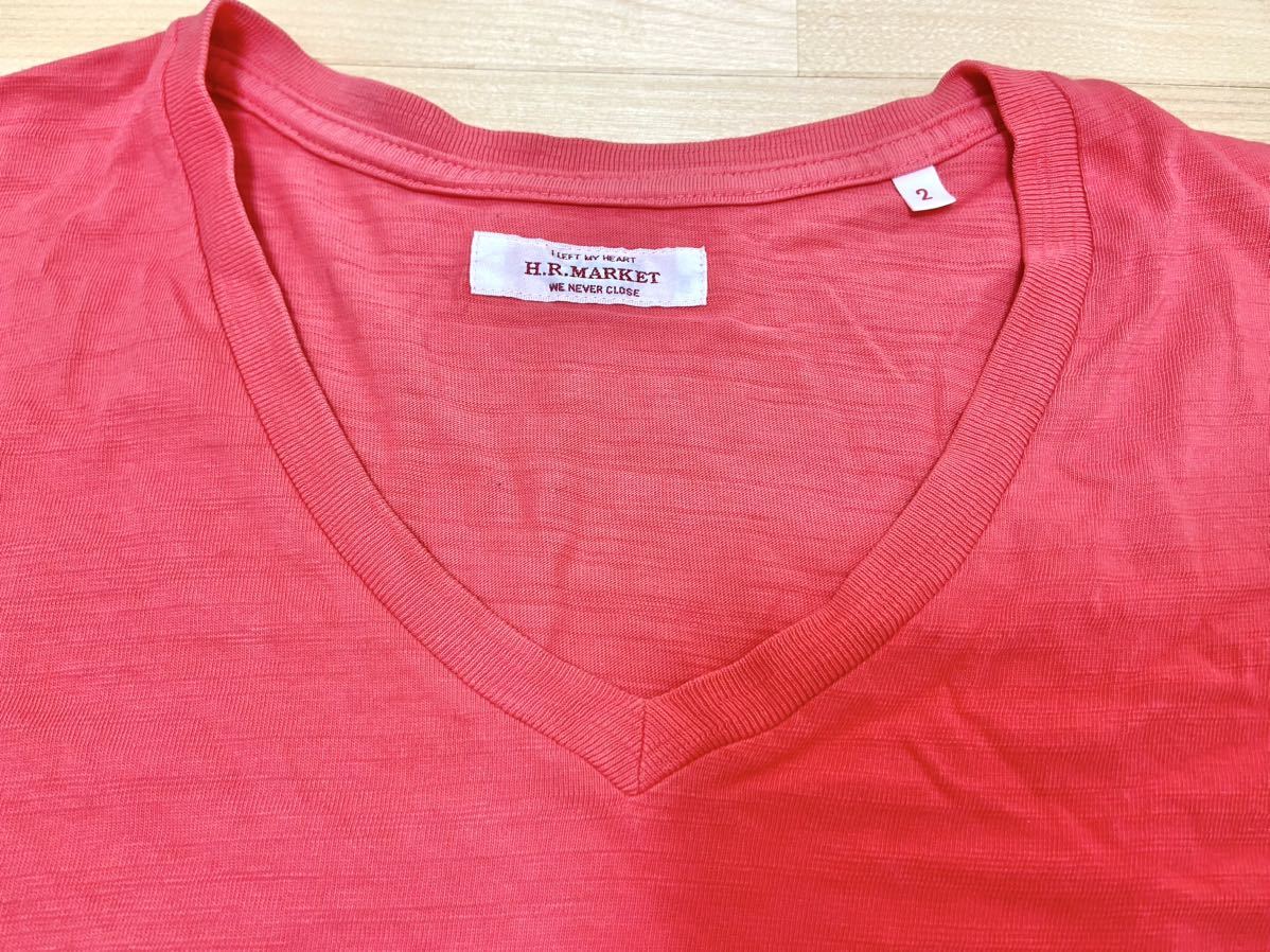 ハリウッドランチマーケット メンズ M 送料無料 レッド Vネック カットソー 長袖 Tシャツ 赤 