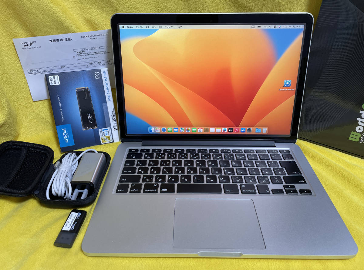 高速大容量2TB-SSD トリプルOS バッテリー新品！MacBook Pro Retina Early 2015, 13 inch, Core i5 2.7GHz, 8GB RAM, MF839J/A, A1502_Ventura