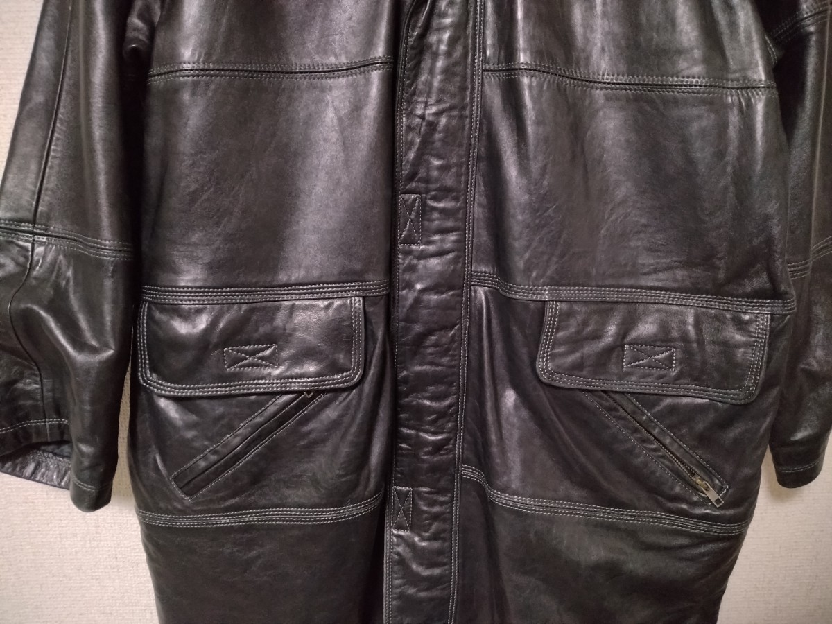 VIANUOVA　ラムレザー　羊革　XL レザーコート　本革　PELLE ペレ　レザージャケット　ブラック　黒　ビッグサイズ　大きい　Leather　_画像3