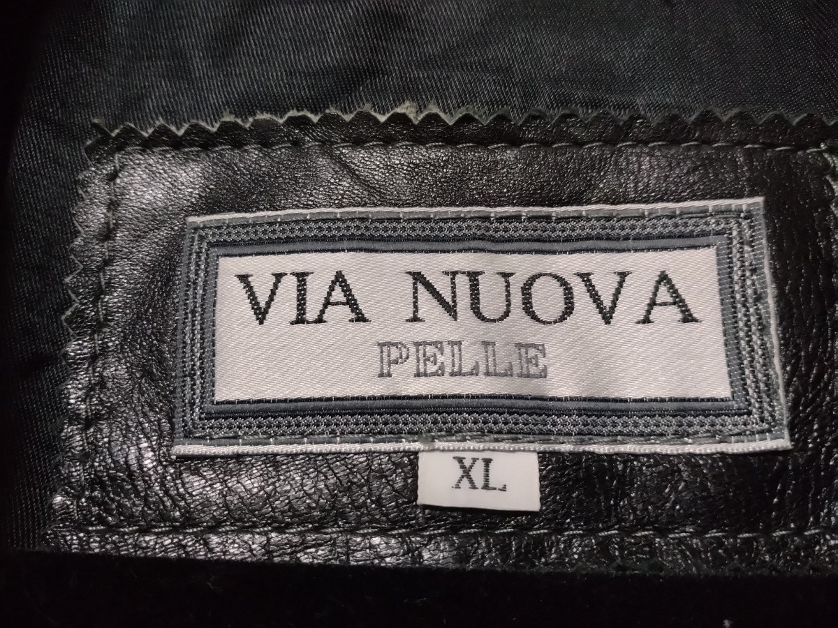 VIANUOVA　ラムレザー　羊革　XL レザーコート　本革　PELLE ペレ　レザージャケット　ブラック　黒　ビッグサイズ　大きい　Leather　_画像5