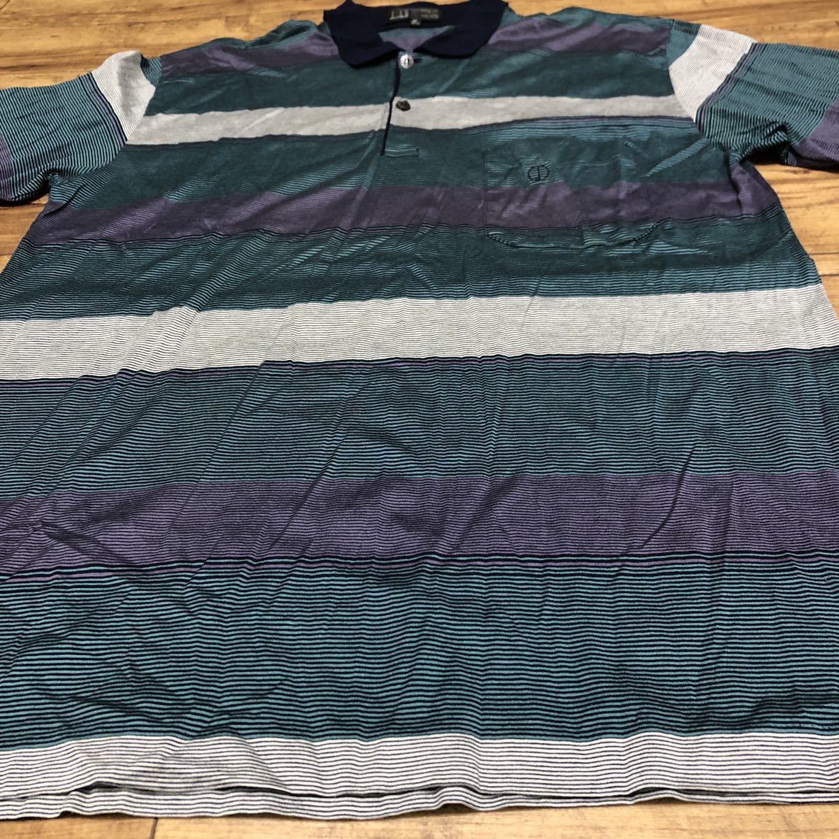 * Dunhill dunhill polo-shirt with short sleeves border pattern green group cotton Italy made size inscription 42 107.