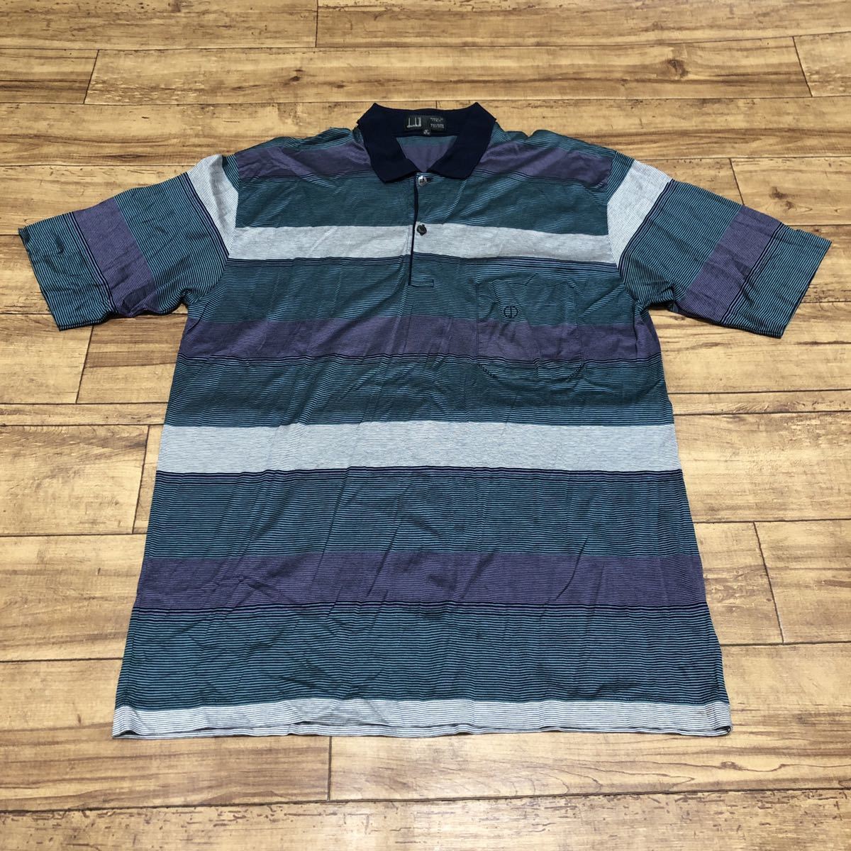 * Dunhill dunhill polo-shirt with short sleeves border pattern green group cotton Italy made size inscription 42 107.