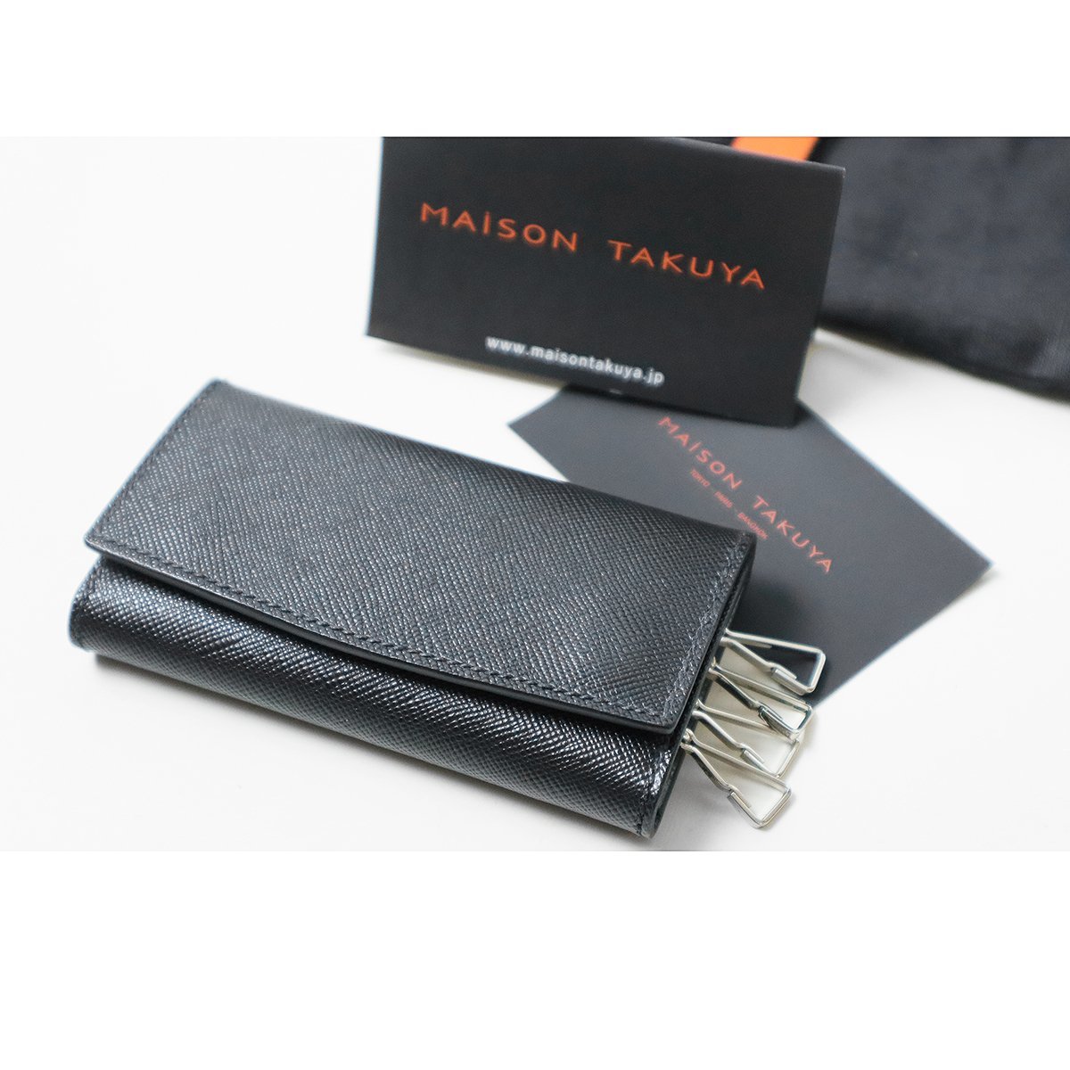 未使用 MAISON TAKUYA ★最高級 サフィアーノレザー★ キーケース 4連フック 黒 (カード収納付) キーホルダー メゾンタクヤ ◆40/C4