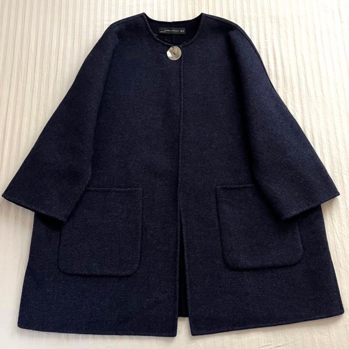 ZARA WOMAN ノーカラー コート ネイビー ウール|Yahoo!フリマ ZARA WOMAN ノーカラー コート ネイビー ウール|Yahoo!フリマ