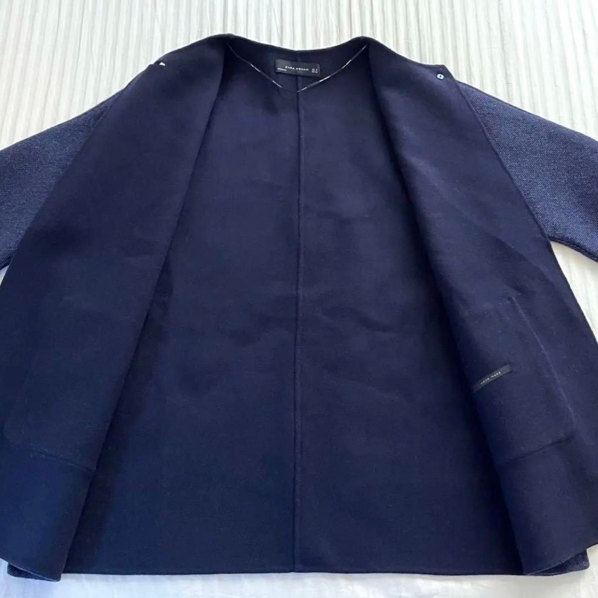 ZARA WOMAN ノーカラー コート ネイビー ウール|Yahoo!フリマ ZARA WOMAN ノーカラー コート ネイビー ウール|Yahoo!フリマ