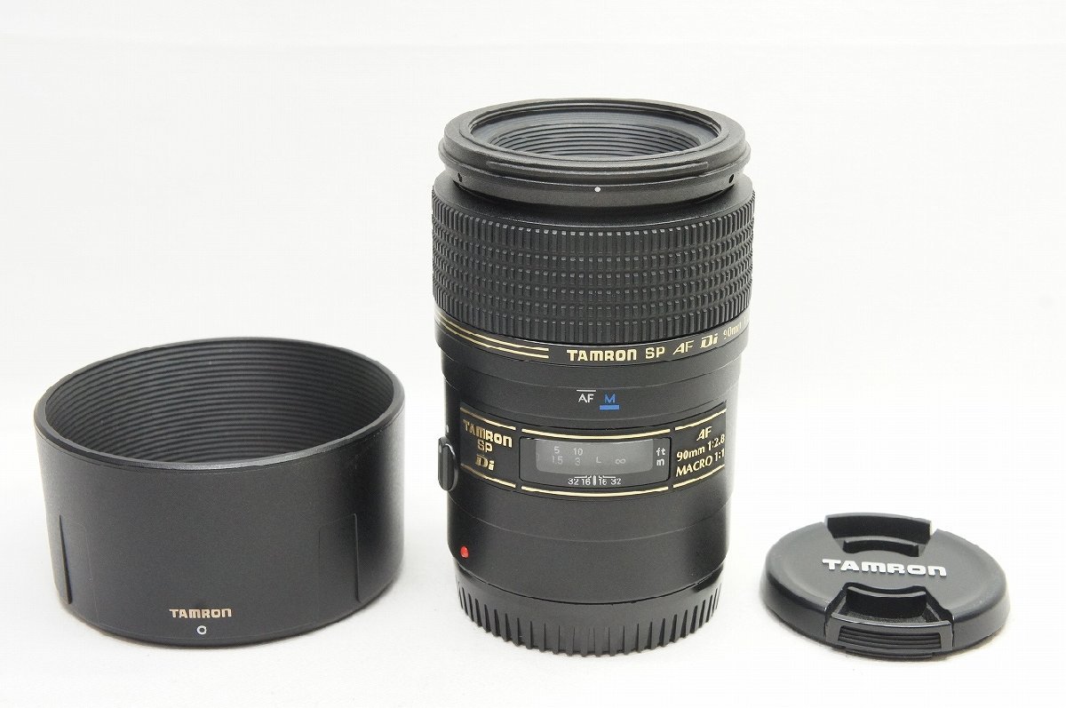 【適格請求書発行】良品 TAMRON タムロン SP AF 90mm F2.8 Di MACRO 272E Canon キヤノン EFマウント フード付【アルプスカメラ】231207c