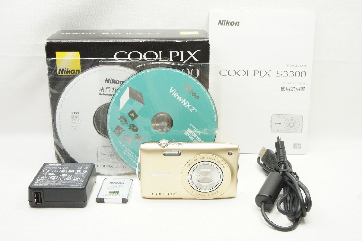 【適格請求書発行】美品 Nikon ニコン COOLPIX S3300 コンパクトデジタルカメラ ゴールド 元箱付【アルプスカメラ】231211d