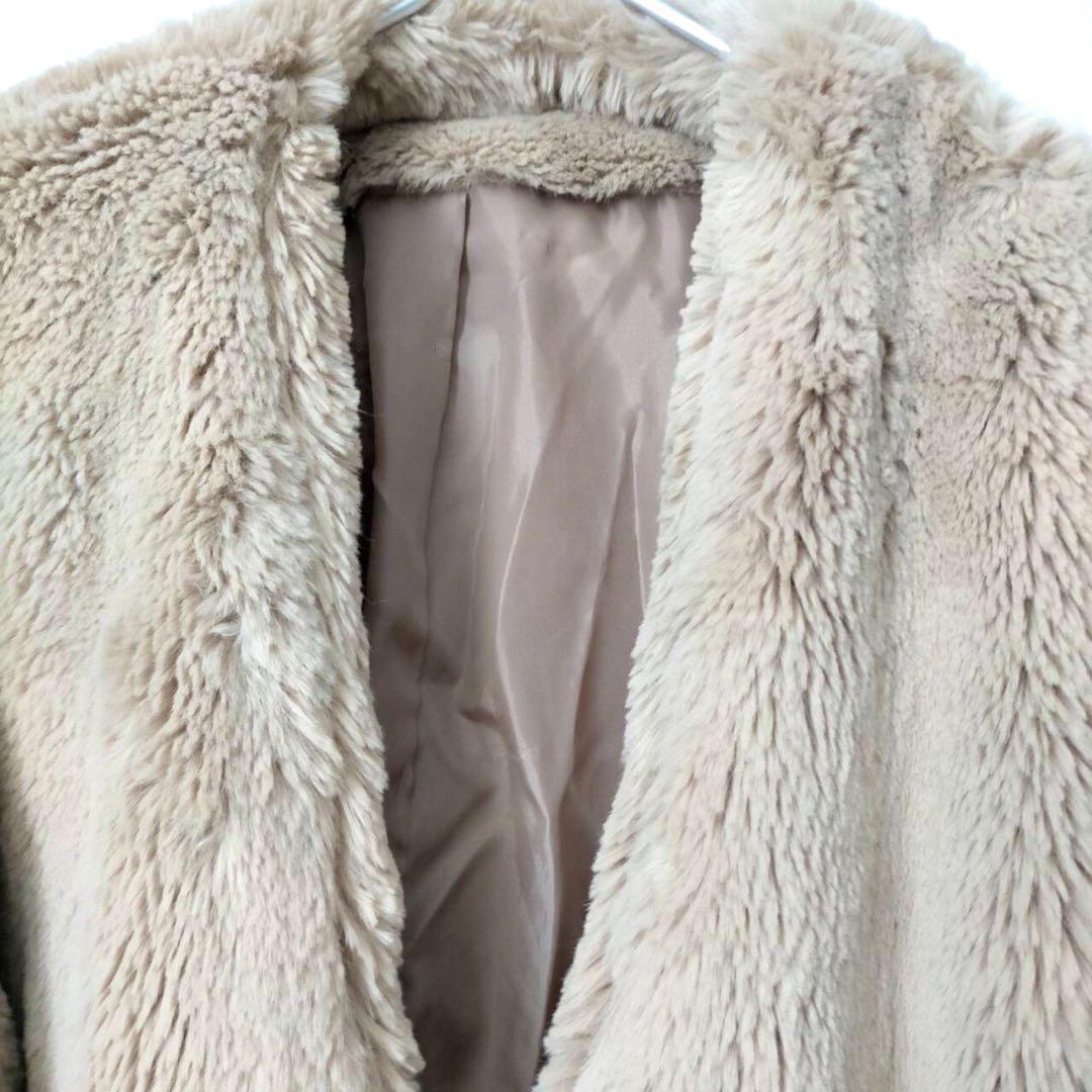 1 jpy [ with translation great special price ] retro girl fake fur coat outer beige lady's winter thing M