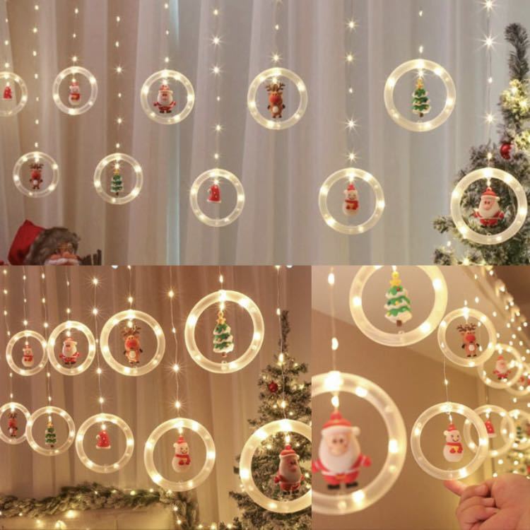 クリスマス LED イルミネーション ライト 電飾 サンタ 雪だるま トナカイ ツリー サンタ帽 マスコット リング ガーランド 飾り USB