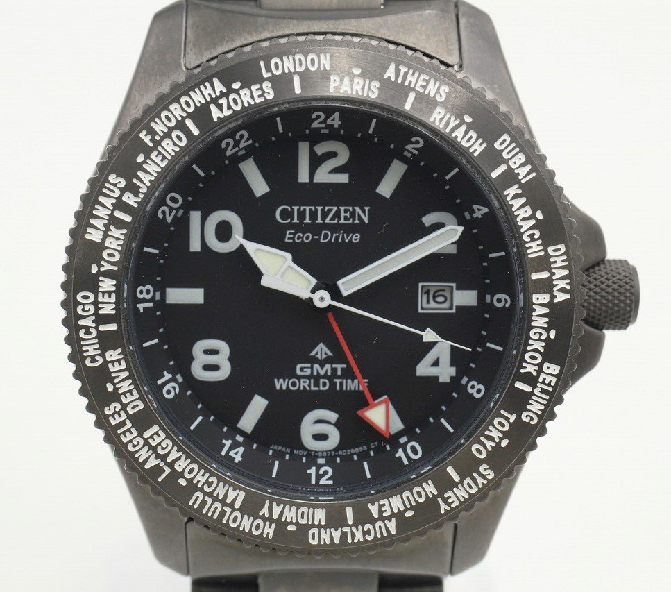 【行董】AG000BOG25◆稼働◆CITIZEN シチズン プロマスター GMT ワールドタイム エコドライブ B877-R011626 ソーラー 腕時計※ゆうパック※_画像3