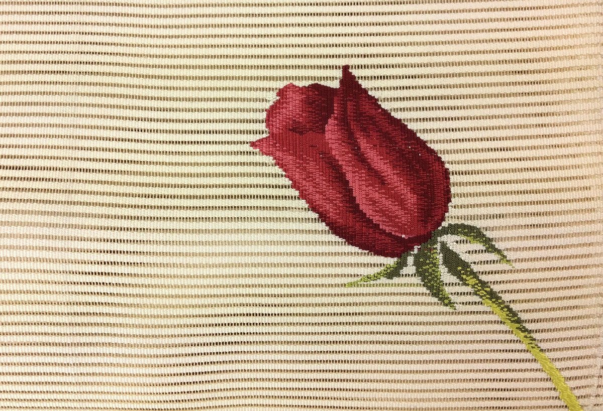 名古屋帯 夏帯 バラ柄 薔薇 透かし 刺繍 赤いバラ リメイク 帯リメイク 和装小物 ファッション KIMONO m836-B_画像2