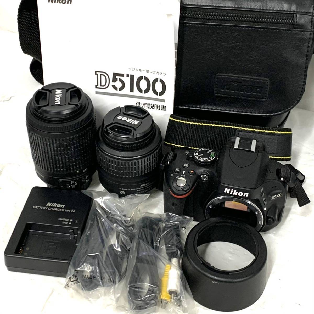 Nikon ニコン カメラ D5100 DX AF-S NIKKOR 55-200mm 1:4-5.6G ED 18-55mm 1:3.5-5.6G 動作ok カメラバッグ 説明書 付属品 現状品 og_画像1