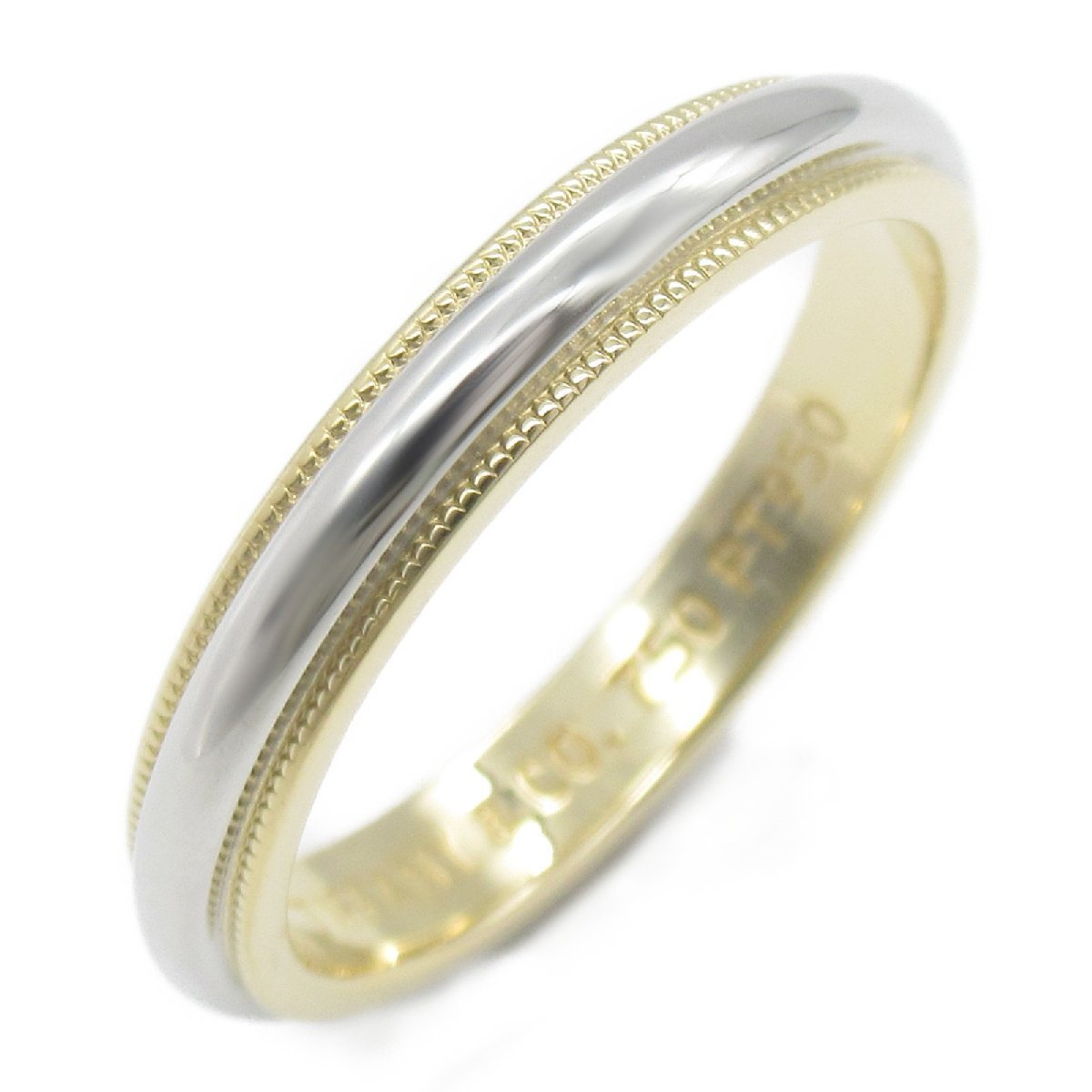 TIFFANY&CO ティファニー リング・指輪 ミルグレイン リング シルバー系 Pt950プラチナ K18(イエローゴールド) 中古 ユニセックス - シルバー TIFFANY&CO ティファニー リング・指輪 ミルグレイン リング シルバー系 Pt950プラチナ K18(イエローゴールド) 中古 ユニセックス - シルバー