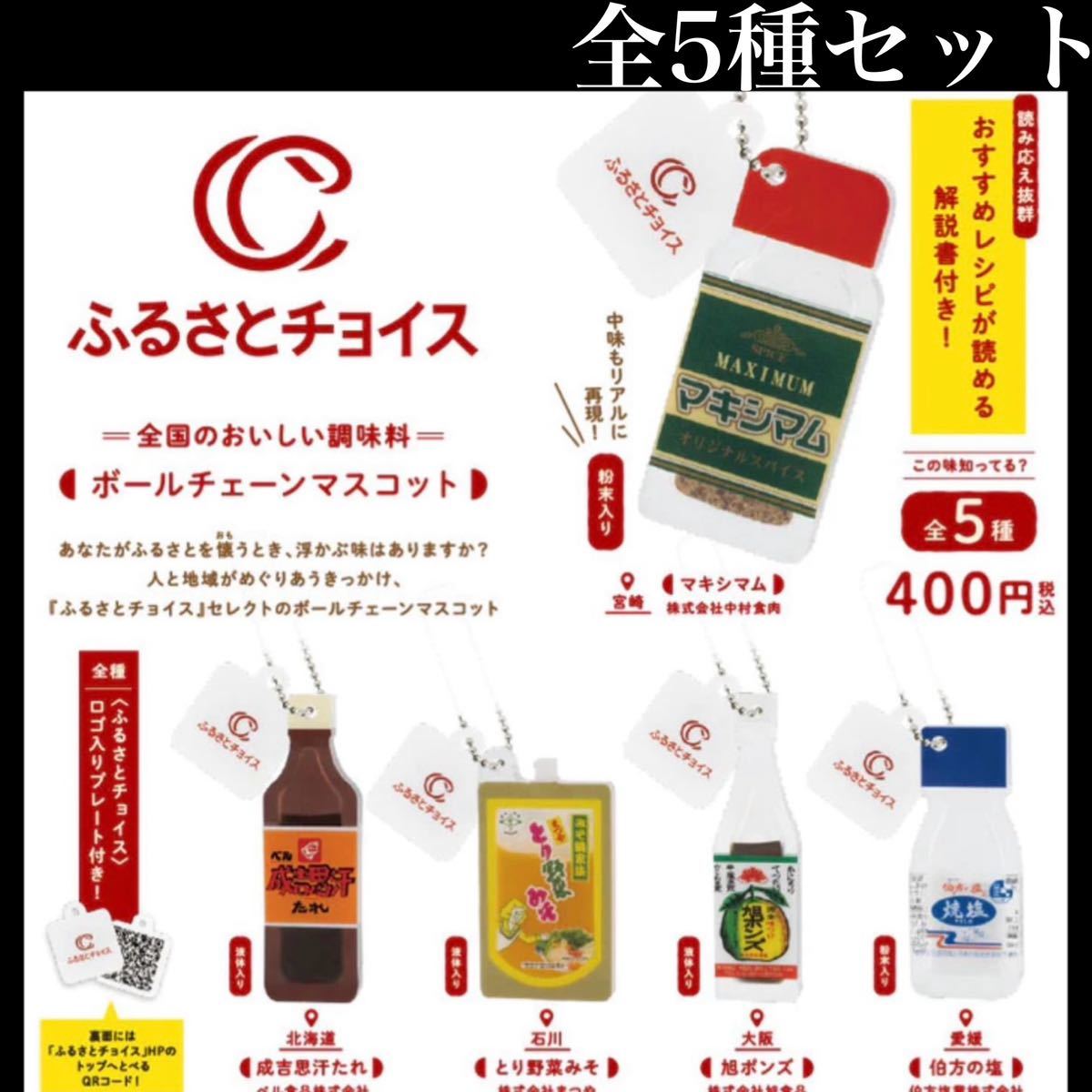 ■送料無料■ ふるさとチョイス ボールチェーンマスコット 全5種セット /マキシマム/成吉思汗たれ/とり野菜みそ/旭ポンズ/伯方の塩/ガチャ_画像1