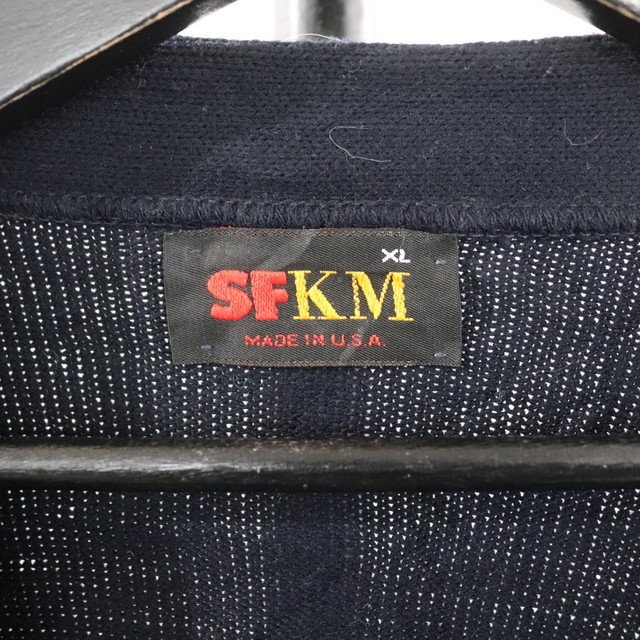 K118 90sビンテージ SFKM アクリルニットカーディガン USA製■1990年代製 表記XLサイズ 無地 紺 ネイビー アメカジ ストリート 古着 古着卸_画像3