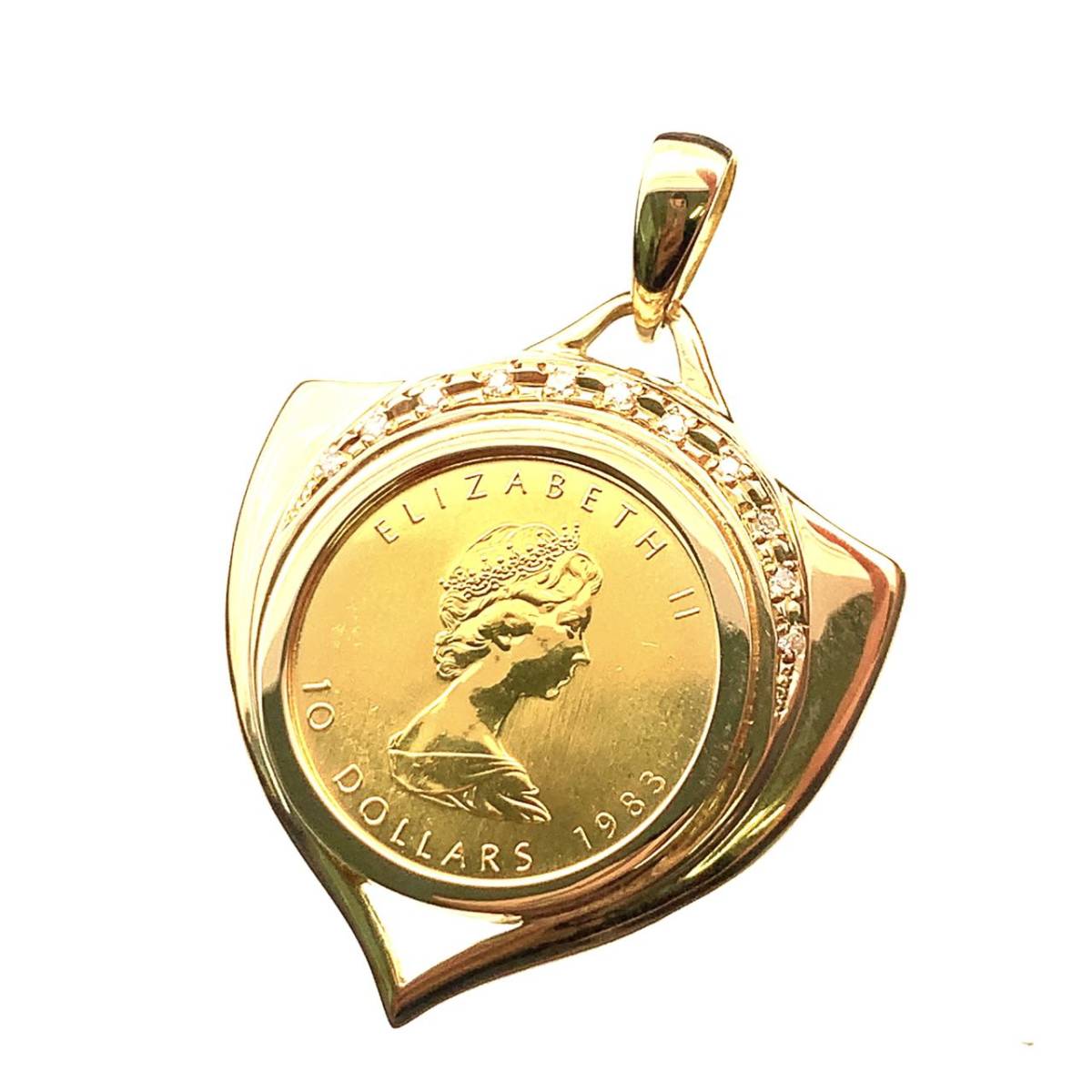 メープル金貨 カナダ エリザベス女王 1983年 K18/24 13.2g 1/4オンス ダイヤモンド コイン ペンダントトップ コレクション