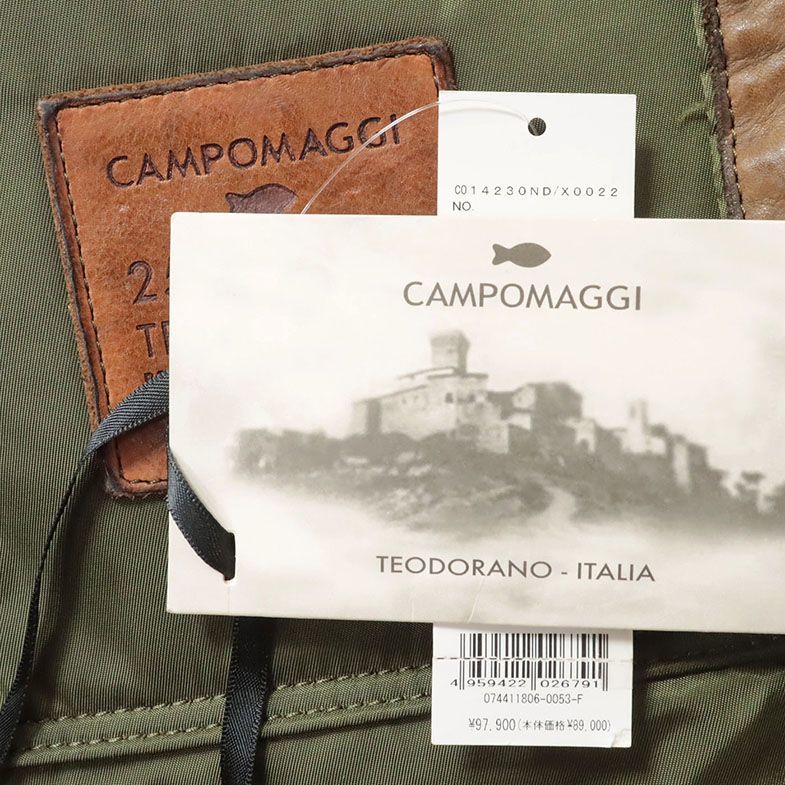 1円/CAMPOMAGGI/ヴィンテージ加工 3WAYバッグ 撥水ナイロン＆レザー ワイルド 渋い イタリア製 カバン 新品/カーキ×キャメル/hd733/_画像8