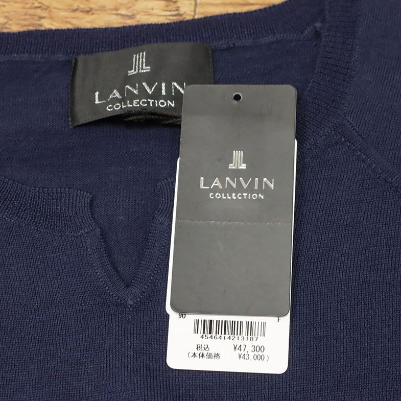 秋冬/LANVIN COLLECTION/50サイズ/変形Vネック ニット CARIAGGI社ウール シルク混 バイカラー 艷やか 上質 新品/紺/ネイビー/hb148/_画像6