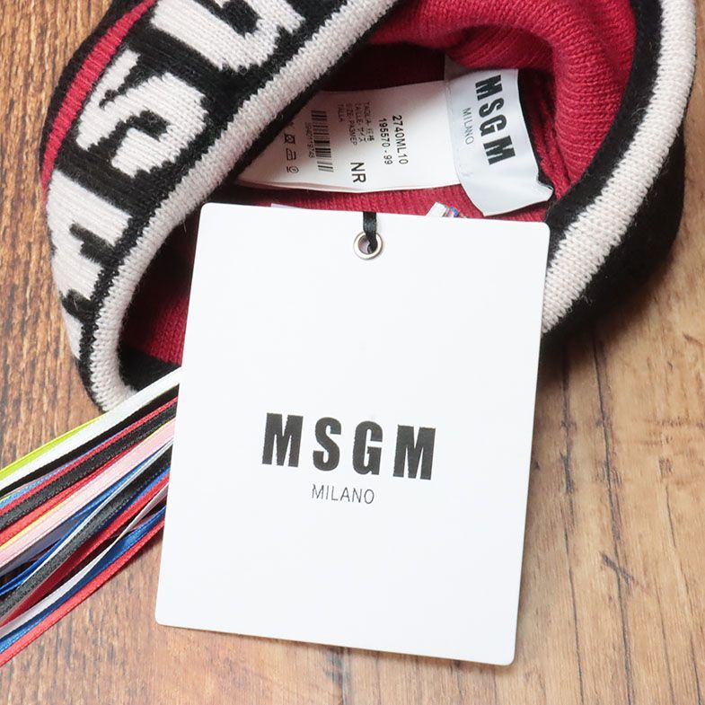 1円/MSGM/フリー/ニット帽 2740ML10 ウール カシミヤ混ニット ロゴ ジャガード イタリア製 ストリート 新品/黒/ブラック/he512/_画像4