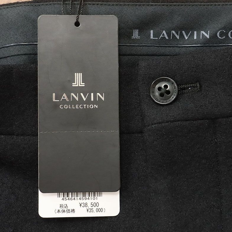 秋冬/LANVIN COLLECTION/50サイズ/スラックス パンツ ウール100％ 起毛ジャージー 無地 ピンタック 日本製 新品/黒/ブラック/hb201/_画像7