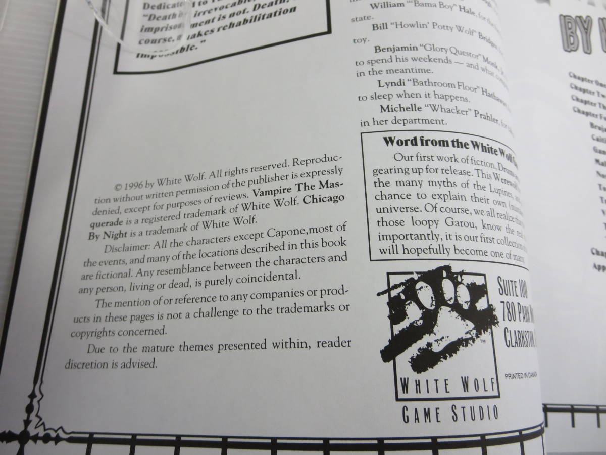 CHICAGO CHRONICLES-VOLUME2　A City Sourcebook for Vampire：The Masquerade WHITE WOLF　TRPG_画像4