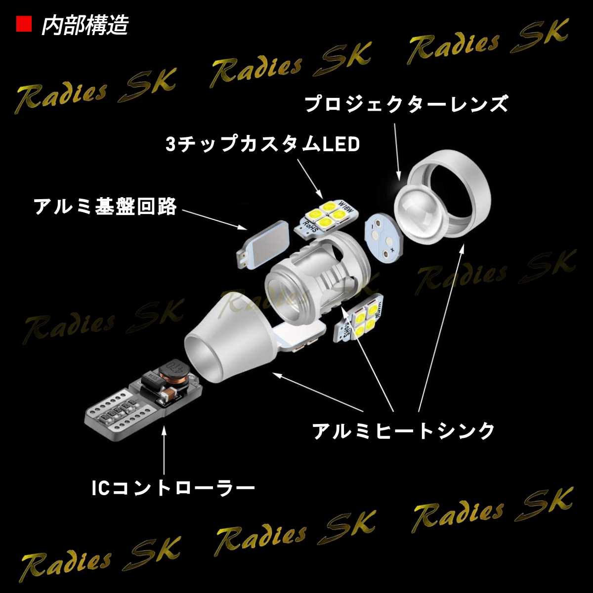 T16 ３チップカスタムLED バックランプ専用 3200lm ホワイト 6500k 爆光LED 12V 24V 2個 T10ポジション球取付 モデル キャンバス_画像5