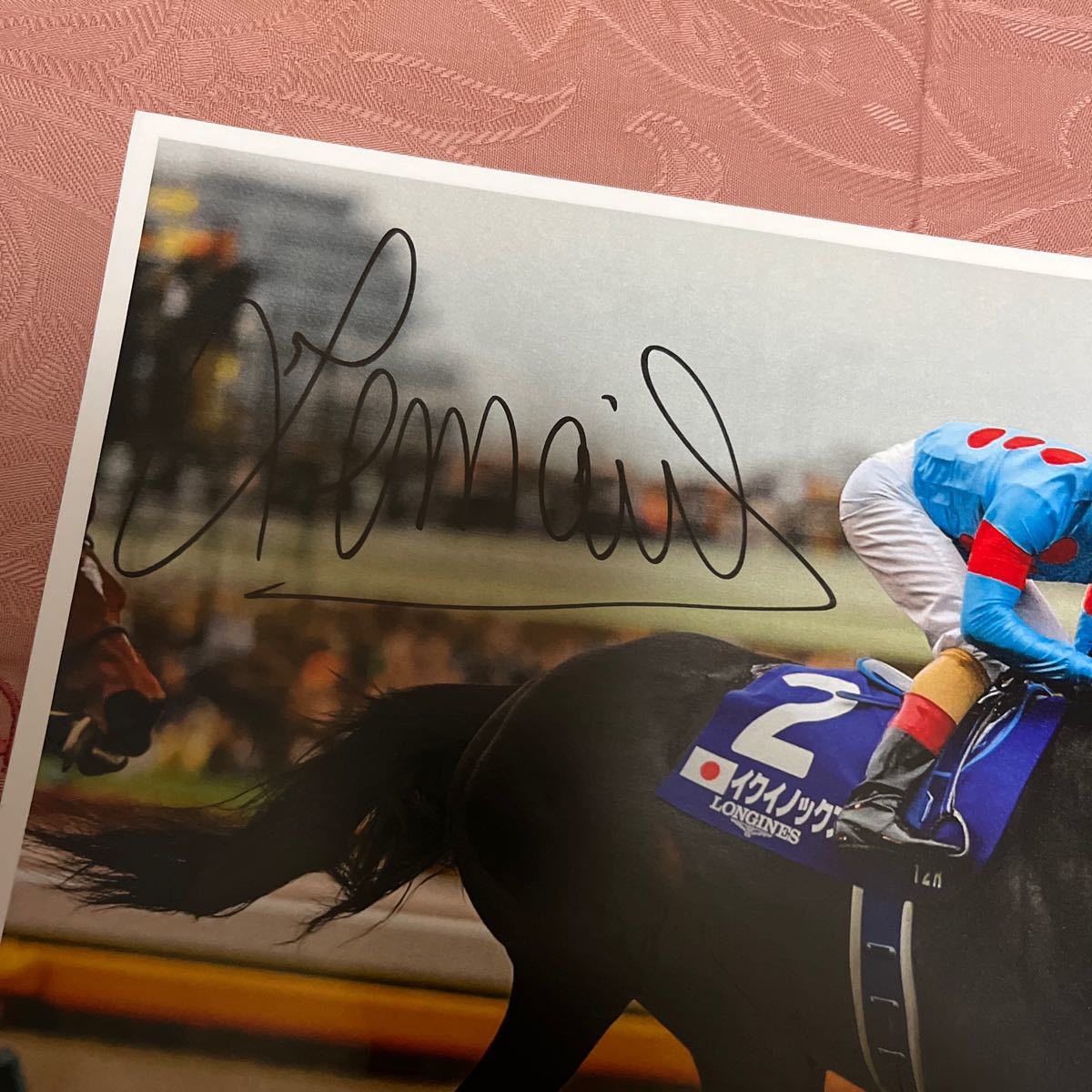 競馬　ジャパンカップ2023 イクイノックス　クリストフ・ルメール　騎手　直筆サイン入り写真　A4 有馬記念も出て欲しかった… 世界最強馬_画像2