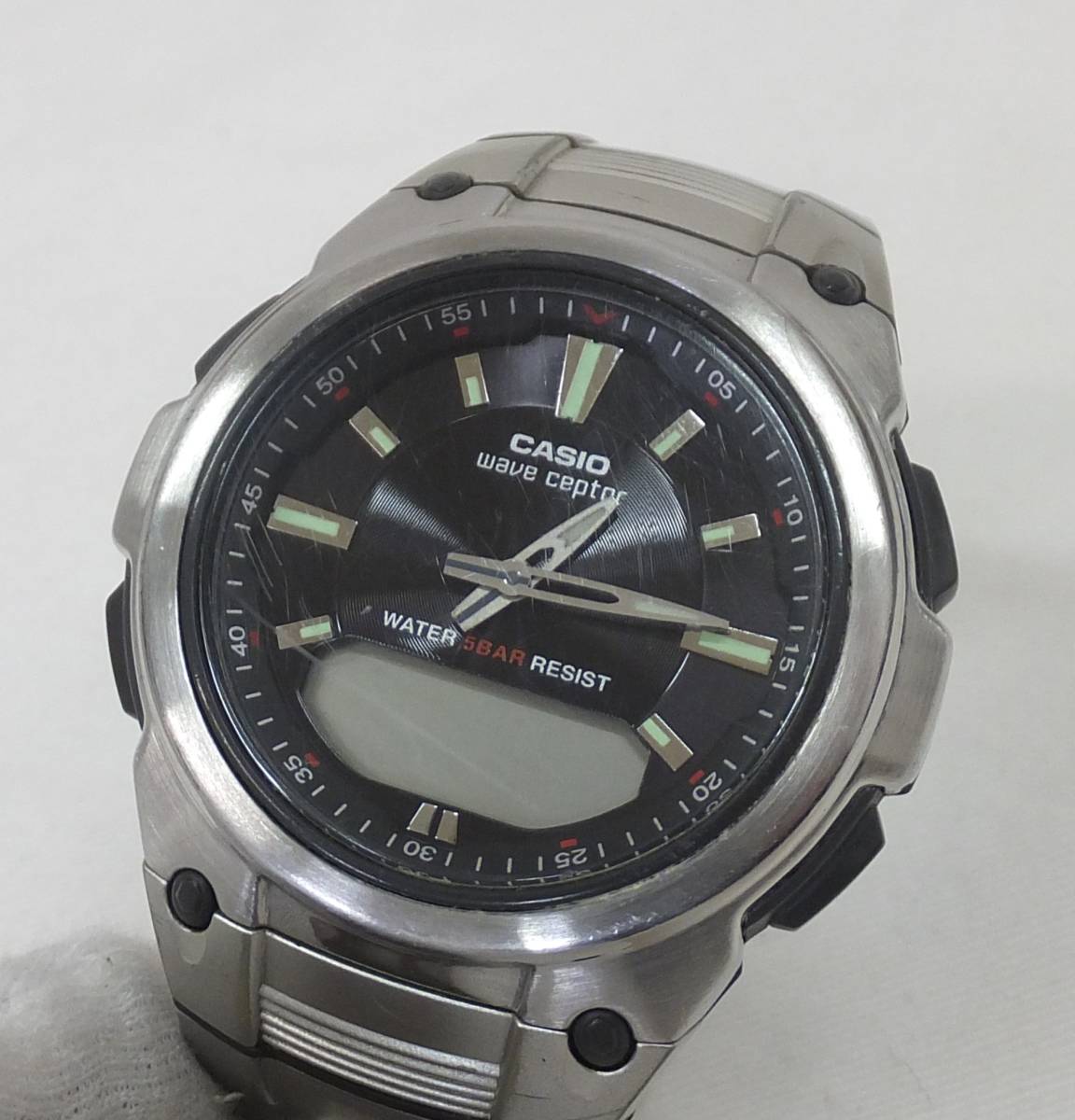 【中古動作未確認・ジャンク】★CASIO wave cepter ILLUMINATOR カシオ ソーラー電波 メンズ腕時計 ワールドタイム WVA-109HJ_風防ガラスに結構キズあります