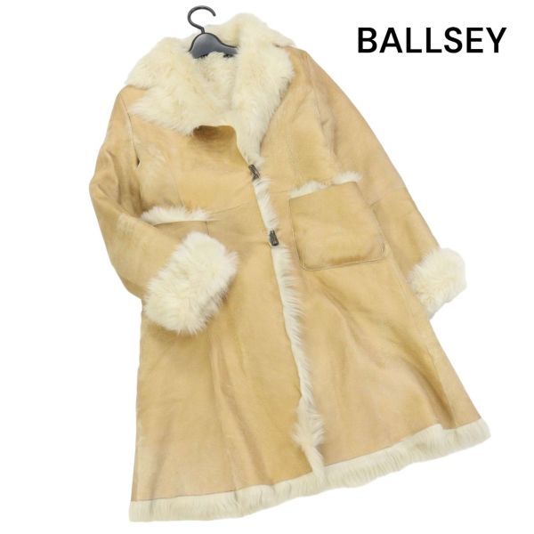 BALLSEY ボールジー 高級 羊革♪ ファー 毛皮 Aライン リアル ムートン コート Sz.38　レディース　K3T01207_C#N
