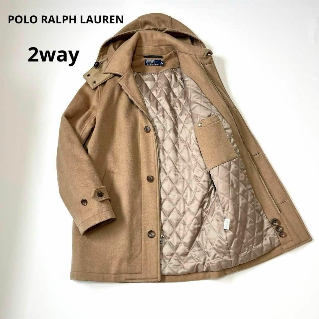 極美品 POLO RALPH LAUREN ポロラルフローレン フード 中綿キルティング ウールコート 2way ベージュ フーデットコート Mサイズ メンズ