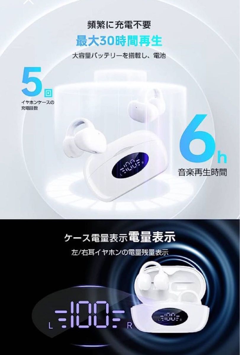 【音質強化バージョン Bluetooth5.3技術 骨伝導イヤホン】 イヤホン OWSイヤホン 耳挟み式 ワイヤレスイヤホン