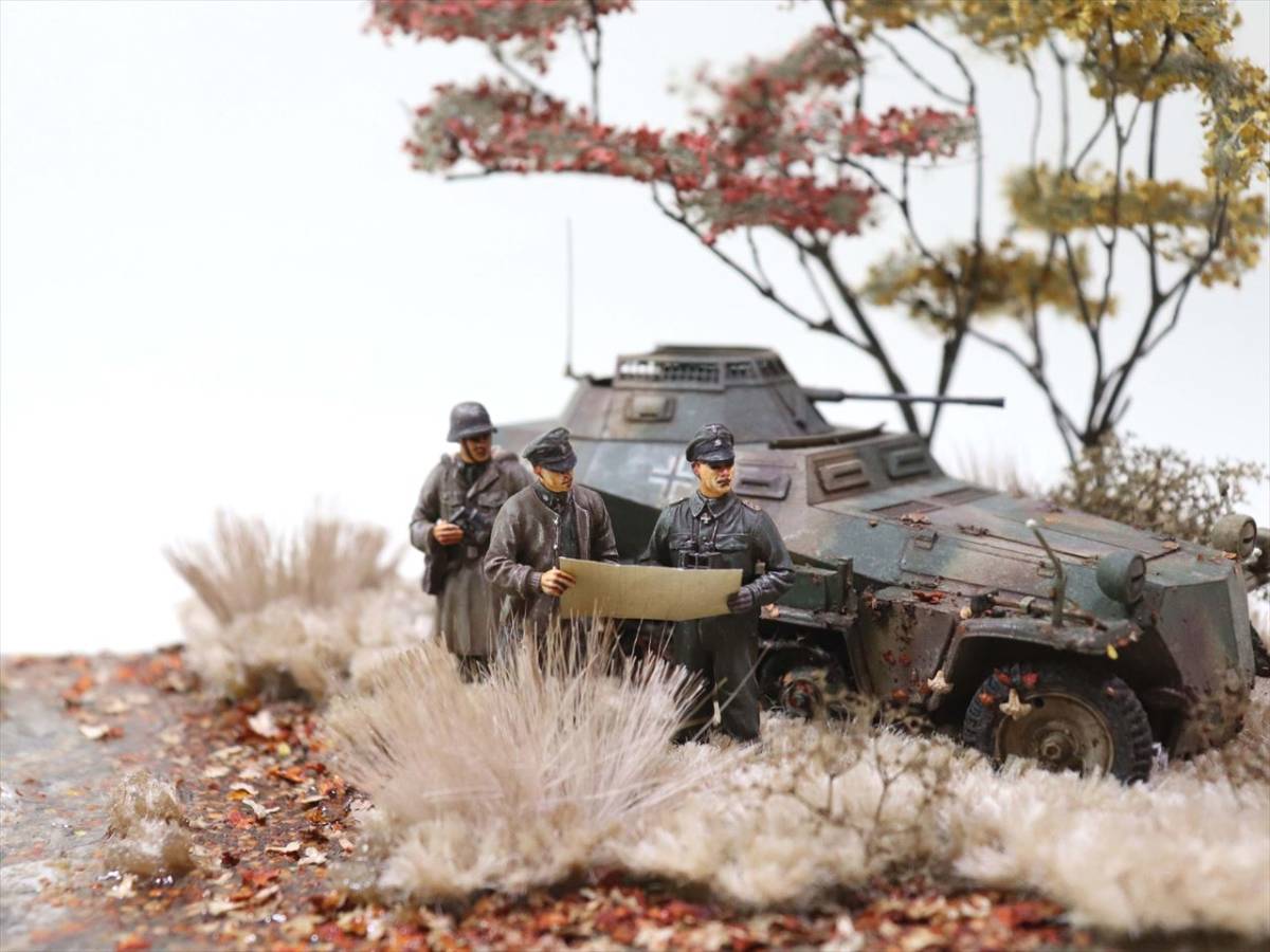 ◆1/35・タミヤ・デマーグ・装甲偵察車・紅葉・秋・小川・完成品◆_画像10