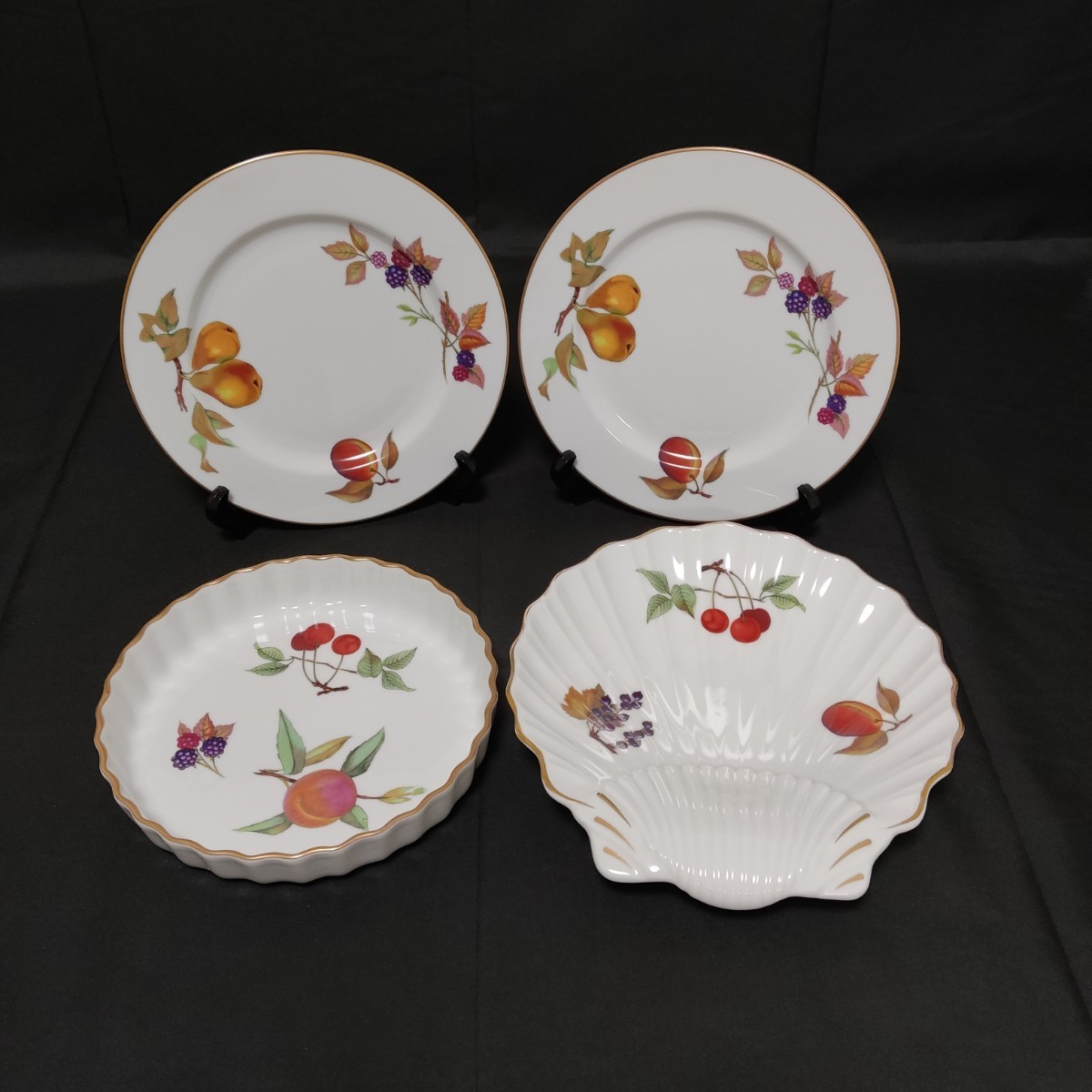 ROYAL WORCESTER Evesham ロイヤルウースター イブシャム プレート・シャル型プレート・タルト皿 まとめて4枚セット【現状品】 xy520081_画像1