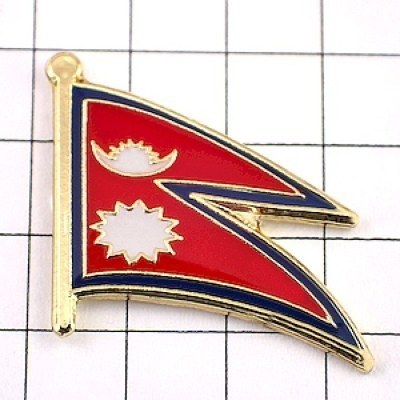 ピンバッジ◆ネパール 国旗デラックス薄型キャッチ付き 三角 ２つ月と 太陽 ピンズ NEPAL FLAG ピンバッチ タイタック_画像1