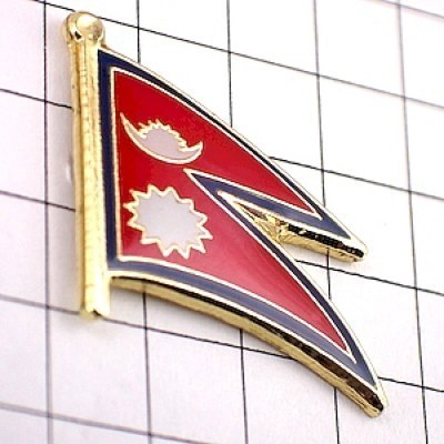ピンバッジ◆ネパール 国旗デラックス薄型キャッチ付き 三角 ２つ月と 太陽 ピンズ NEPAL FLAG ピンバッチ タイタック_画像2
