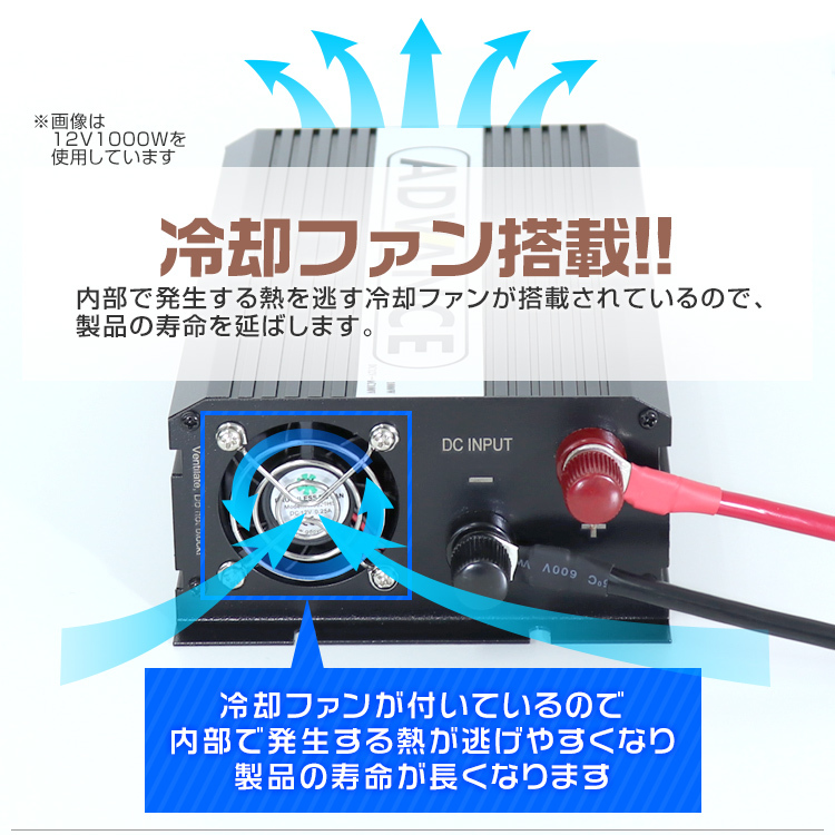 インバーター 12V 100V カーインバーター DC-ACインバーター 定格1000W 最大2000W DC12V/100V USBポート付き 疑似正弦波（矩形波）_画像5