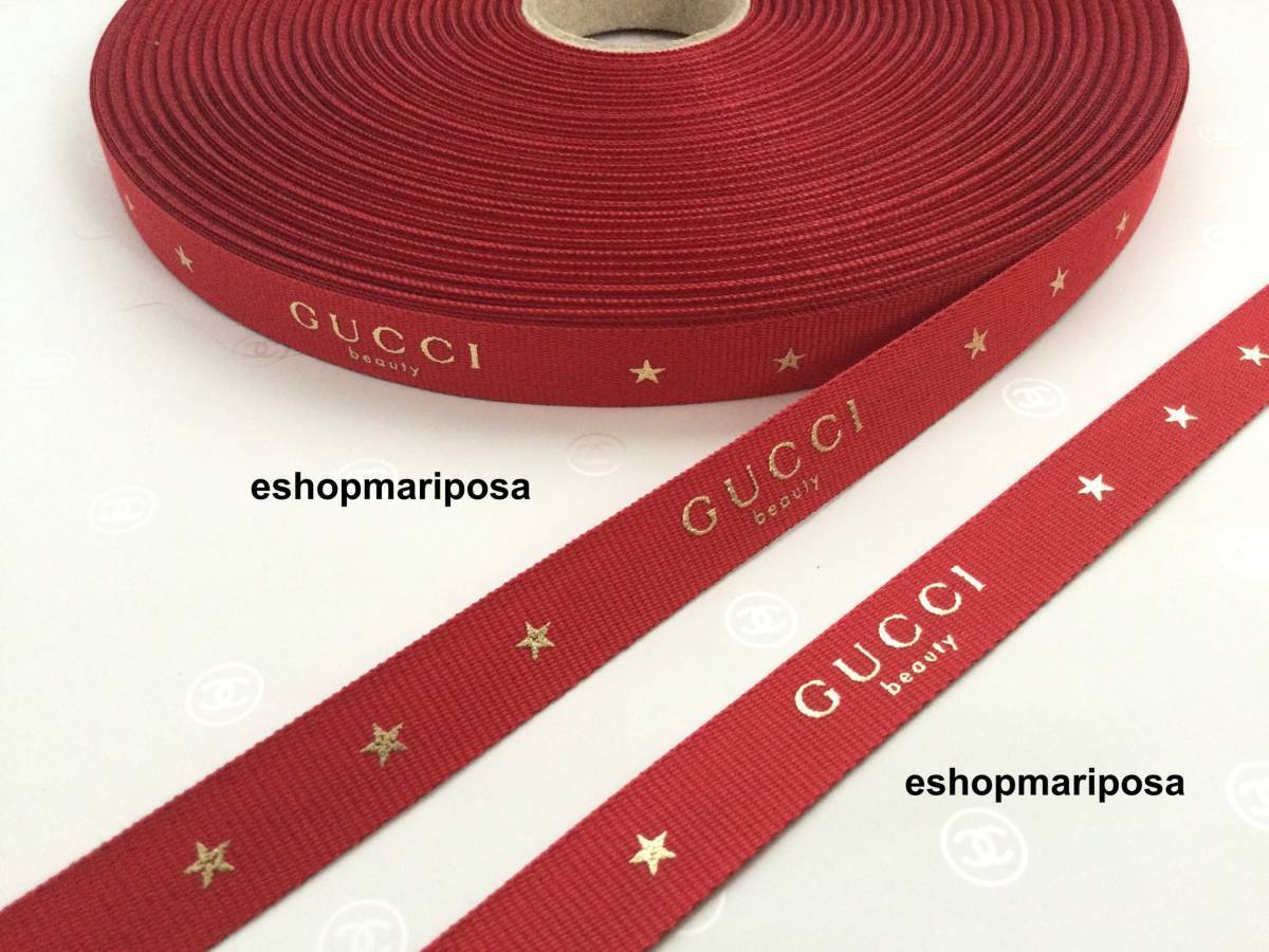 Gucci◆グッチリボン 2m レッド ゴールドロゴ入り 正規品 限定リボン 赤 x 金 ギフトラッピング ホリデー限定 1メートル 200cm_画像10