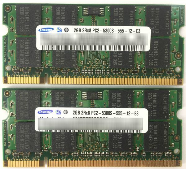 【2G×2枚セット】SAMSUNG PC2-5300S(DDR2-667) 計4G 2R×8 中古メモリー ノートPC用 DDR2 即決 動作保証【送料無料】_画像2