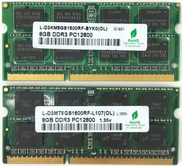 【8GB×2枚組】GREEN HOUSE PC3-12800(DDR3-1600) 計16GB 2R×8 中古メモリー ノート用 DDR3 即決 動作保証【送料無料】_画像2