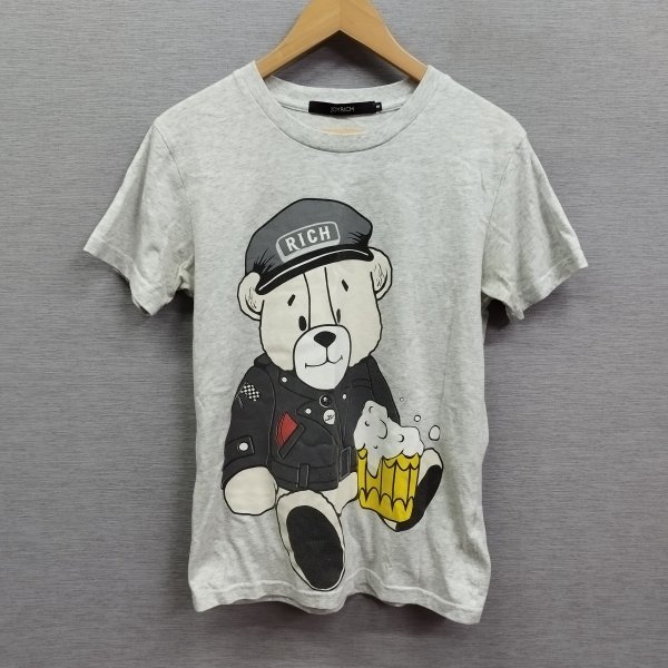 L41 JOYRICH ジョイリッチ Tシャツ カットソー 半袖 クルーネック クマ ビール プリント レディース グレー サイズ S オールシーズン_画像1