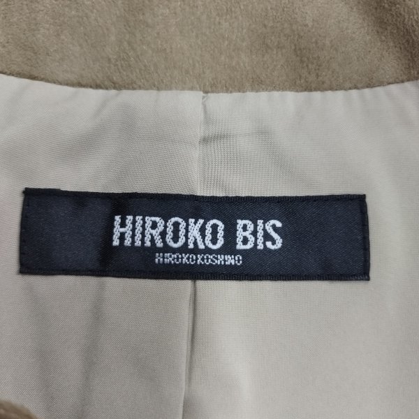 L194 HIROKO BIS ヒロコビス ノーカラー ジャケット ライト アウター ショート丈 薄手 ベージュ ブラウン レディース サイズ 9_画像5