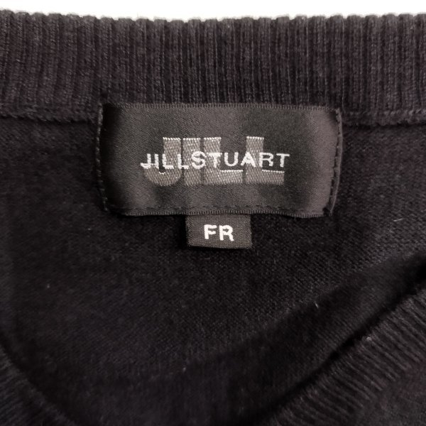 L367 JILL STUART ジル スチュアート ニット カットソー 七分 バッグスリーブ リボン スパンコール Vネック レディース ブラック サイズ FR_画像7