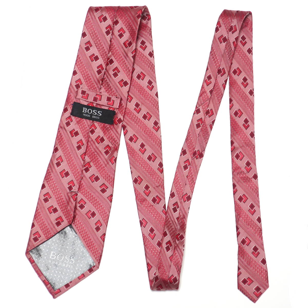HUGO BOSS necktie * large .9.5cm pink red red silk wide wide width hyu-go* Boss stripe 