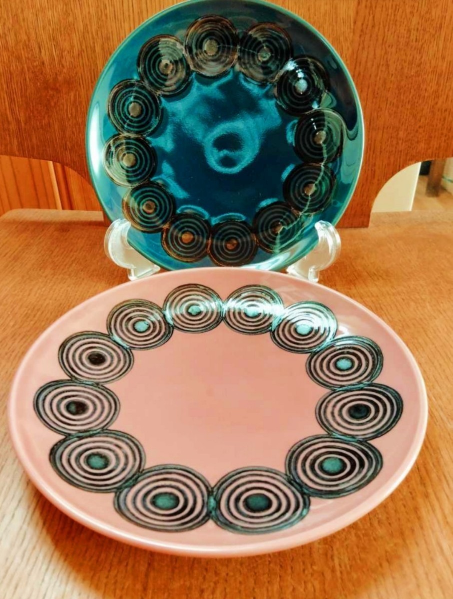 * unused goods wave . see . west mountain kiln plate 2 pieces set plate navy blue color pink NISHIYAMA JAPAN taking plate small plate cake plate desert plate Northern Europe manner pretty stylish 
