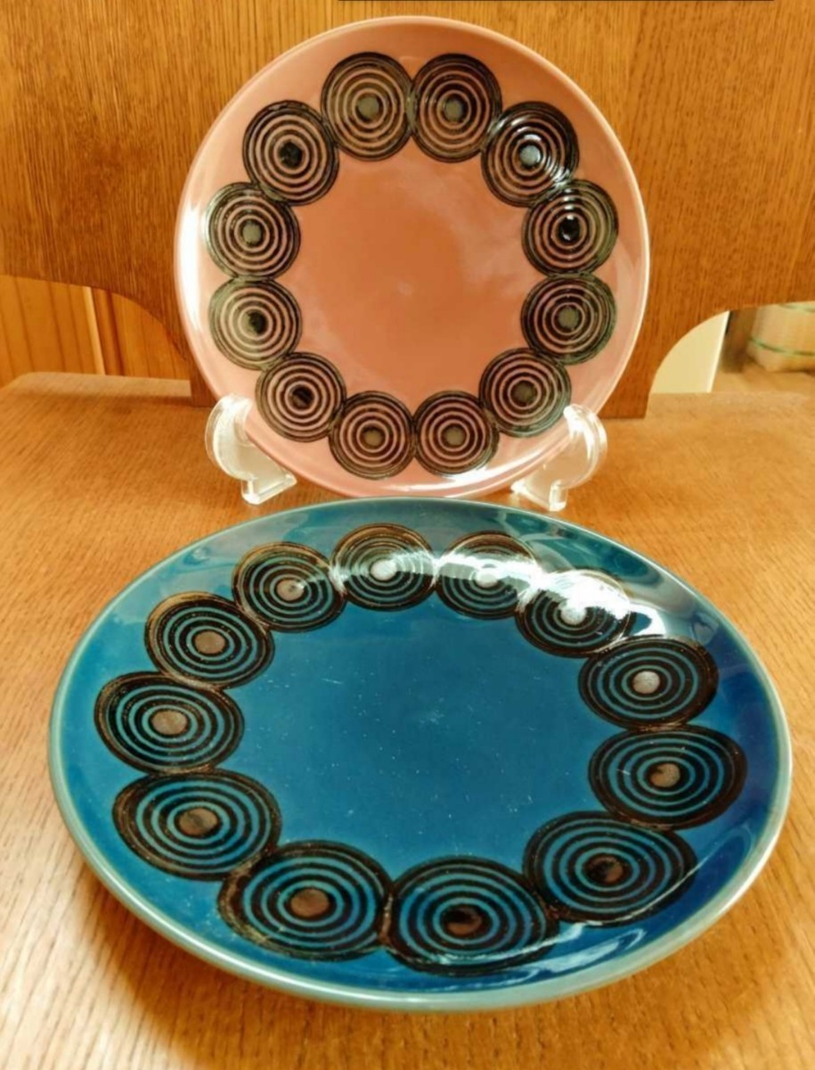 * unused goods wave . see . west mountain kiln plate 2 pieces set plate navy blue color pink NISHIYAMA JAPAN taking plate small plate cake plate desert plate Northern Europe manner pretty stylish 