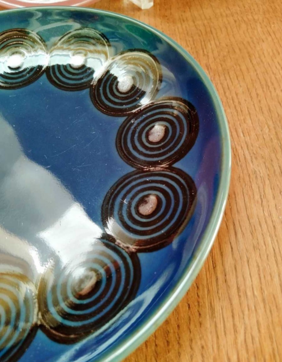 * unused goods wave . see . west mountain kiln plate 2 pieces set plate navy blue color pink NISHIYAMA JAPAN taking plate small plate cake plate desert plate Northern Europe manner pretty stylish 