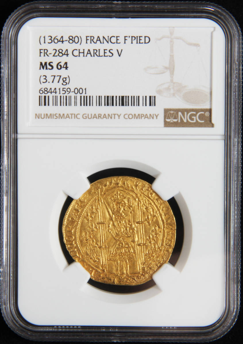 1364-1380 フランス シャルル5世 フランカピエ金貨 アンティークコイン 金 NGC MS64の画像3