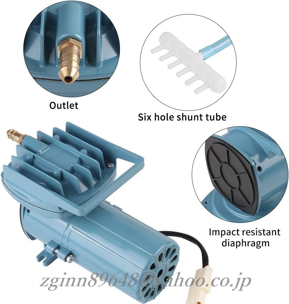 アクアリウムの空気ポンプ、小さい泡、魚飼育用の水槽、水耕システムのためのDC 12V 35Wの空気ポンプの通気装置の酸素ポンプ_画像6